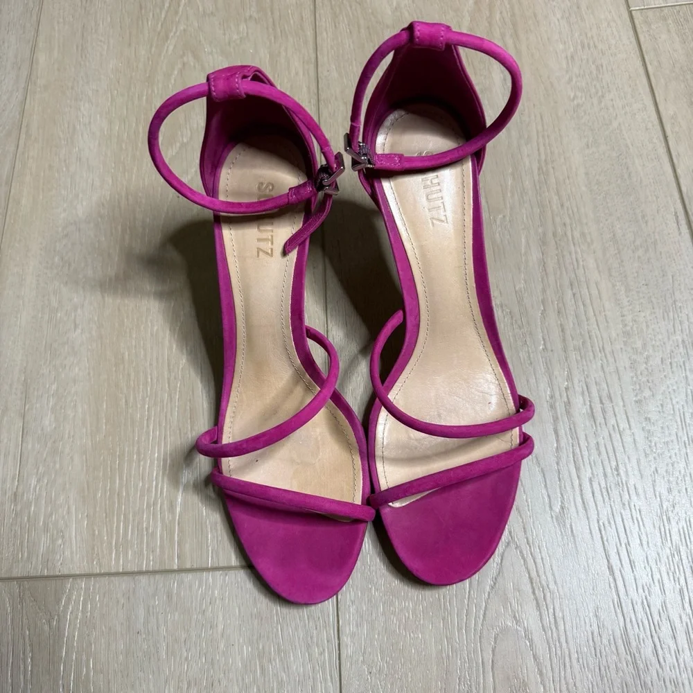 Schutz Jenina Fuchsia Leather Ankle Straps 3” Stiletto Heel Size 10 - Picture 4 of 7